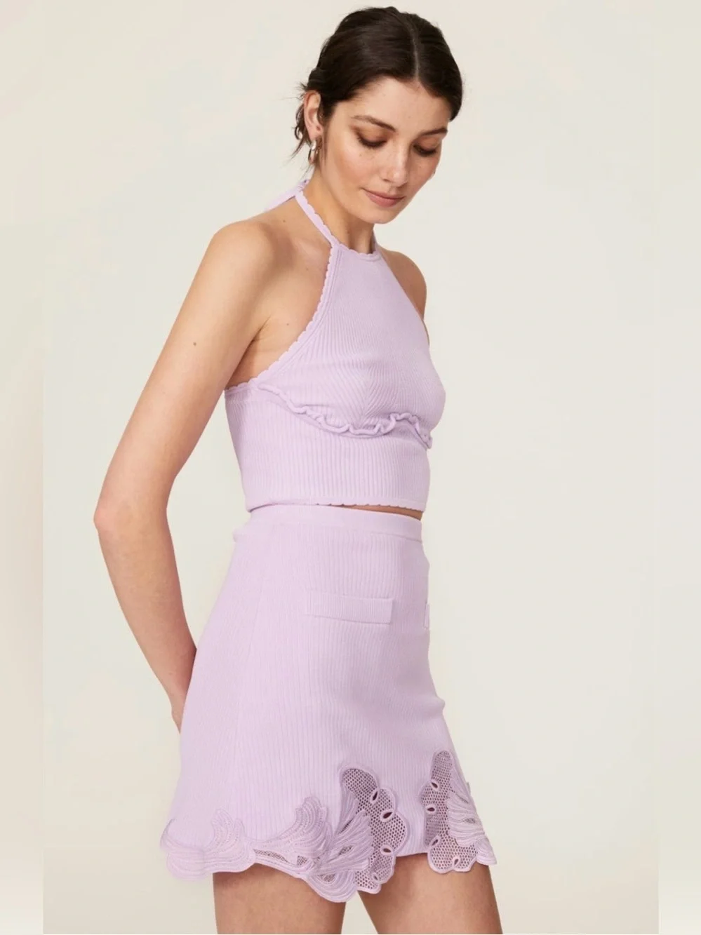 Self-Portrait~Lilac Lace Knit Mini Skirt w/Scallop-Hem~Size Medium~$320~